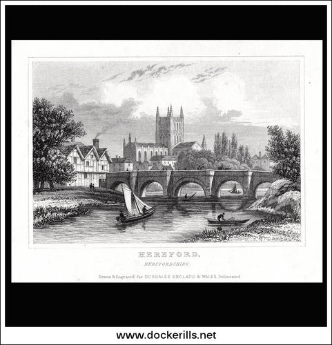 Hereford, Herefordshire, England. Antique Print, Steel Engraving 1840.