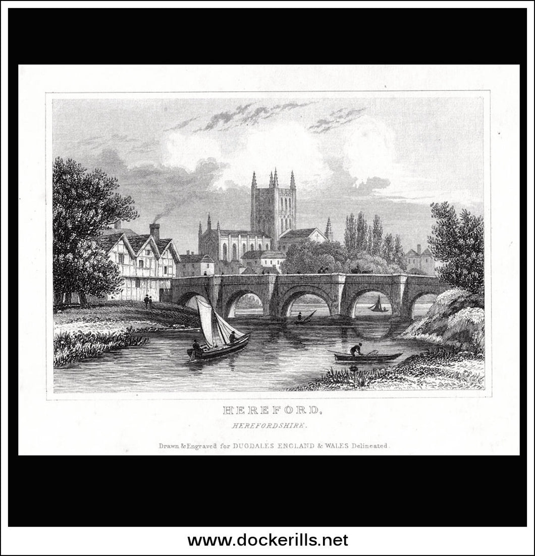 Hereford, Herefordshire, England. Antique Print, Steel Engraving 1840.