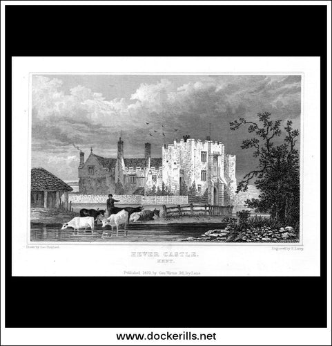 Hever Castle, Kent, England. Antique Print, Steel Engraving 1829.