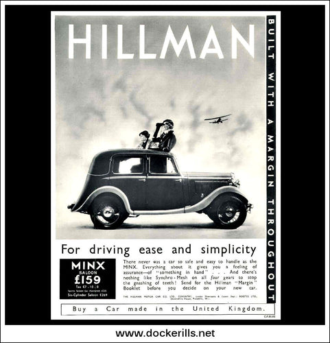 Hillman Minx Saloon. Original Vintage Advert From June 5th 1935