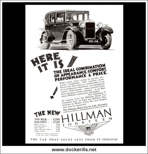 Hillman '14' Fourteen Saloon. Original Vintage Advert From September 12th 1928