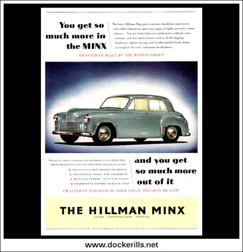 Hillman Minx. Original Vintage Advert From February 2nd 1952.