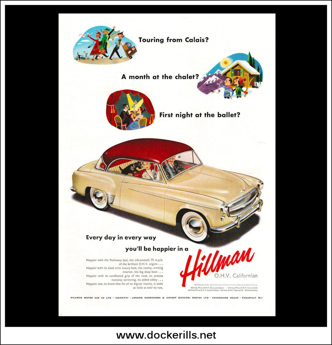 Hillman O.H.V Californian. Original Vintage Advert From December, 1955.