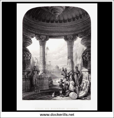 Hindoo & Mahomedan Buildings, India. Antique Print, Steel Engraving 1834.