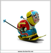 Acrobat Skier, Vintage Tin Plate Clockwork / Wind-Up Novelty Toy, Hiro, Toy Hero, Japan.