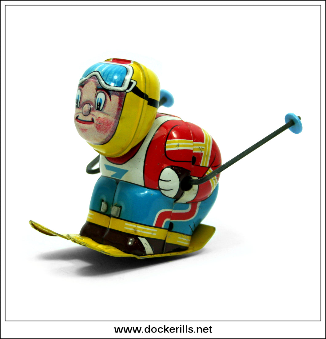 Acrobat Skier, Vintage Tin Plate Clockwork / Wind-Up Novelty Toy
