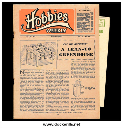 Hobbies Weekly Magazine, Vol. 112, No. 2906, July 11th, 1951. Plan For A Child's Pencil Holder - Cover.