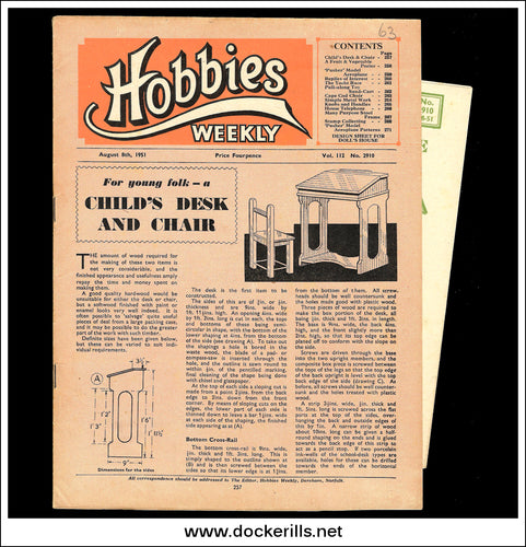 Hobbies Weekly Magazine, Vol. 112, No. 2910, August 8th, 1951. Plan For A Doll's House - Cover.