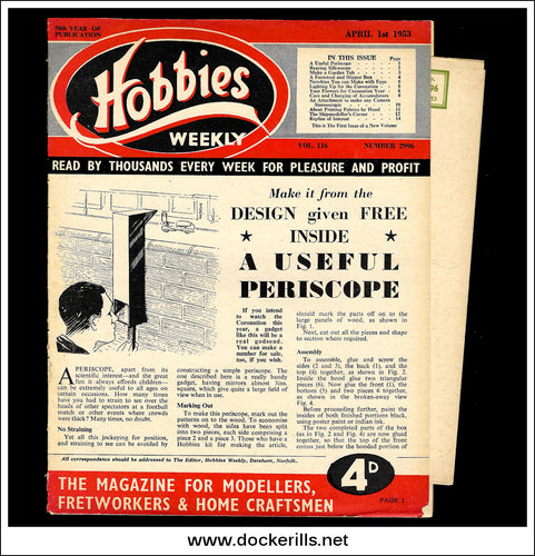 Hobbies Weekly Magazine, Vol. 116, No. 2996, April 1st, 1953. Plan For A Useful Periscope - Cover.