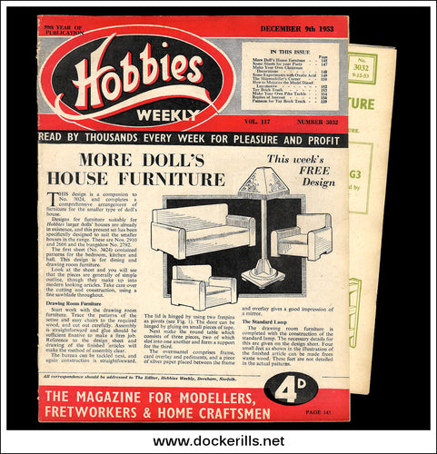 Hobbies Weekly Magazine, Vol. 117, No. 3032, December 9th, 1953. Plan For Doll's House Furniture - Sheet 2 - Cover.