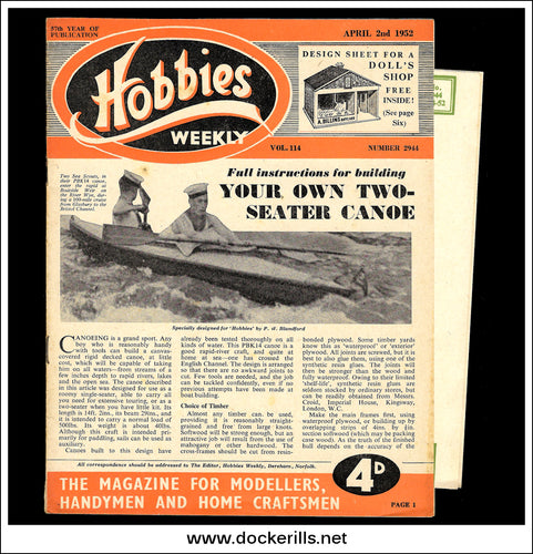 Hobbies Weekly Magazine, Vol. 114, No. 2944, April 2nd, 1952. Plan For A Doll's Shop - Cover.