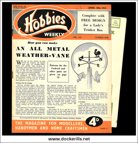 Hobbies Weekly Magazine, Vol. 114, No. 2948, April 30th, 1952. Plan For A Lady's Trinket Box - Cover.