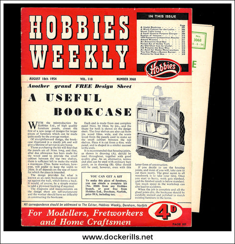 Hobbies Weekly Magazine, Vol. 118, No. 3068, August 18th, 1954. Plan For A Useful Bookcase - Cover.