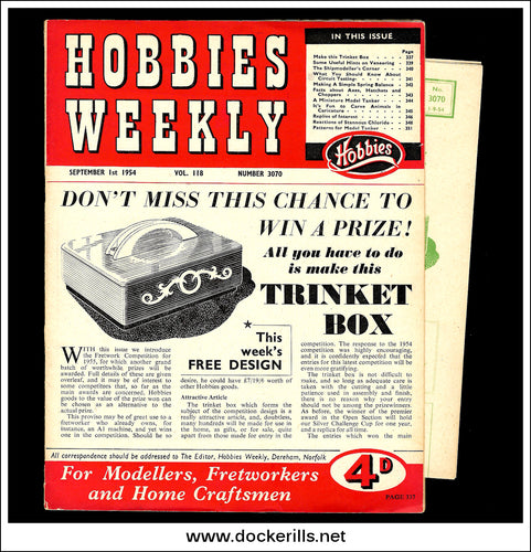 Hobbies Weekly Magazine, Vol. 118, No. 3070, September 1st, 1954. Plan For A Trinket Box - Cover.