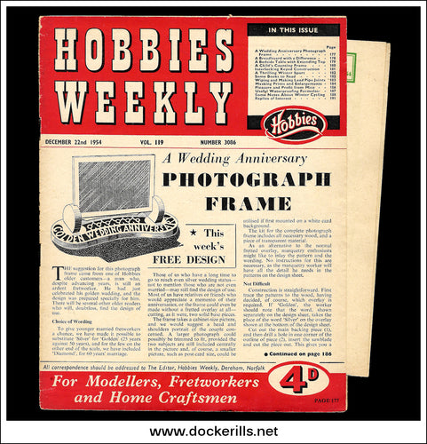 Hobbies Weekly Magazine, Vol. 119, No. 3086, December 22nd, 1954. Plan For A Wedding Anniversary Photograph Frame - Cover.