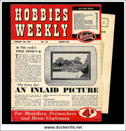 Hobbies Weekly Magazine, Vol. 119, No. 3094, February 16th, 1955. Plan For An Inlaid Picture 'The Ferry Inn' - Cover.