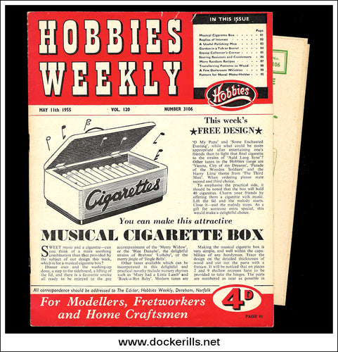 Hobbies Weekly Magazine, Vol. 120, No. 3106, May 11th, 1955. Plan For A Musical Cigarette Box - Cover.