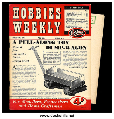 Hobbies Weekly Magazine, Vol. 120, No. 3120, August 17th, 1955. Plan For A Pull-Along Toy Dump-Wagon - Cover.