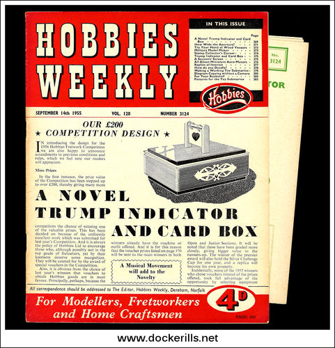 Hobbies Weekly Magazine, Vol. 120, No. 3124, September 14th, 1955. Plan For A Novel Trump Indicator And Card Box - Cover.