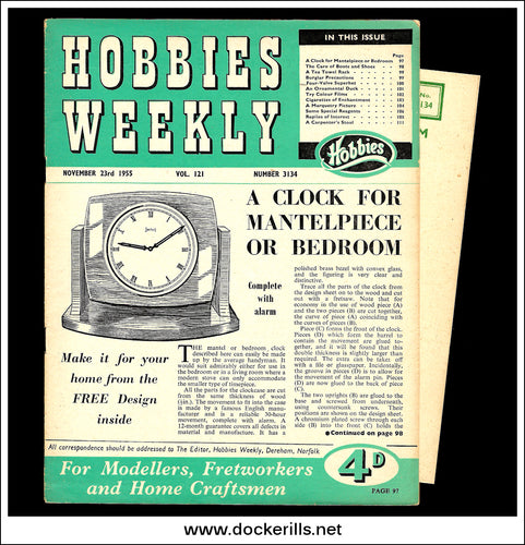 Hobbies Weekly Magazine, Vol. 121, No. 3134, November 23rd, 1955. Plan For A Mantel Or Bedroom Clock - Cover.