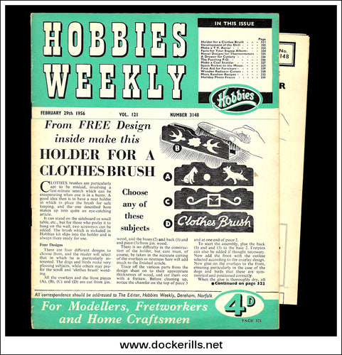 Hobbies Weekly Magazine, Vol. 121, No. 3148, February 29th, 1956. Plan For A Novel Cloths Brush And Holder - Cover.
