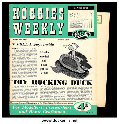 Hobbies Weekly Magazine, Vol. 121, No. 3150, March 14th, 1956. Plan For A Toy Rocking Duck - Cover.