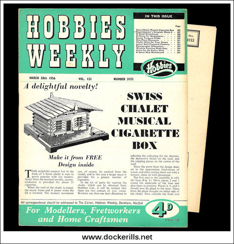 Hobbies Weekly Magazine, Vol. 121, No. 3152, March 28th, 1956. Plan For A Swiss Chalet Musical Cigarette Box - Cover.