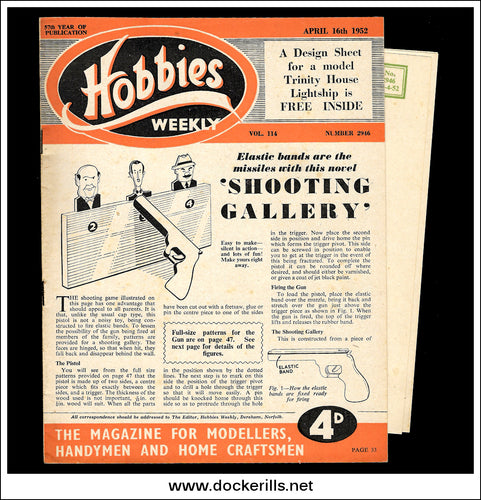 Hobbies Weekly Magazine, Vol. 114, No. 2946, April 16th, 1952. Plan For A Model Trinity House Lightship - Cover.