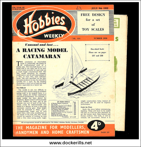 Hobbies Weekly Magazine, Vol. 114, No. 2958, July 9th, 1952. Plan For Toy Scales - Cover.