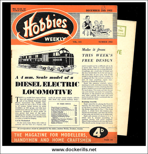 Hobbies Weekly Magazine, Vol. 115, No. 2982, December 24th, 1952. Plan For A Diesel Electric Locomotive - Cover.