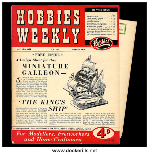 Hobbies Weekly Magazine, Vol. 120, No. 3108, May 25th, 1955. Plan For A Model Galleon - Cover.