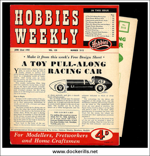 Hobbies Weekly Magazine, Vol. 120, No. 3112, June 22nd, 1955. Plan For A Toy Pull-Along Racing Car - Cover.