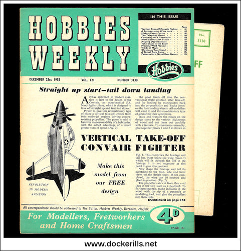 Hobbies Weekly Magazine, Vol. 121, No. 3138, December 21st, 1955. Plan For A Vertical Take-Off Convair Fighter - Cover