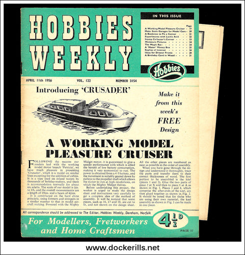 Hobbies Weekly Magazine, Vol. 122, No. 3154, April 11th, 1956. Plan For A Working Model Pleasure Cruiser - Cover.