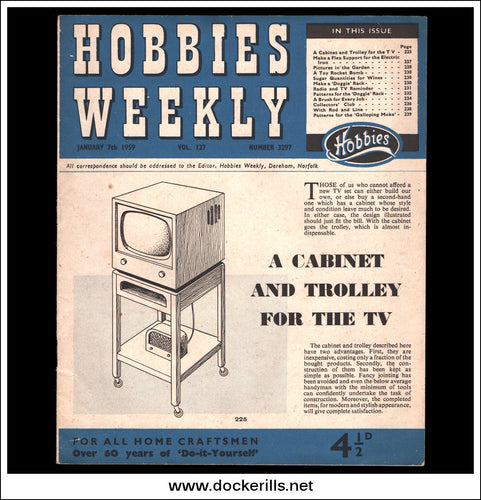 Buy Hobbies Weekly Magazine Vol 127 No. 3297 January 7th 1959. Plan For A 'Doggie Rack'.