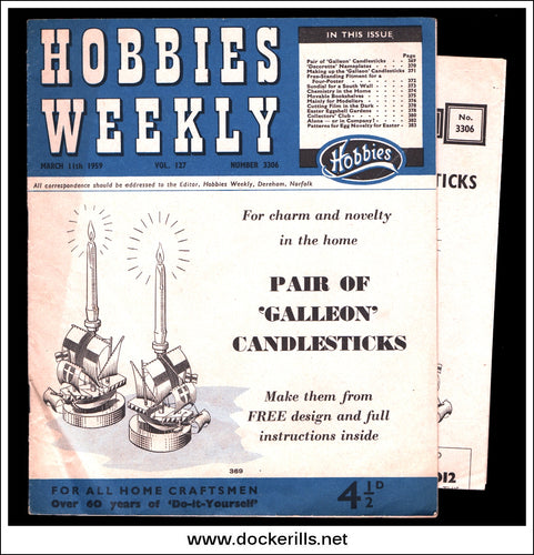 Buy Hobbies Weekly Magazine, Vol. 127, No. 3306, March 11th, 1959. Plan For A Pair Of Galleon Candlesticks.