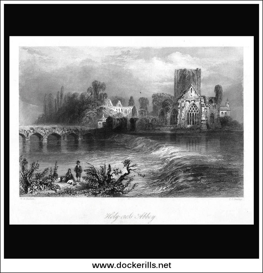 Holy-Cross Abbey On The Suir, Co. Tipperary, Ireland. Antique Print, Steel Engraving 1840.