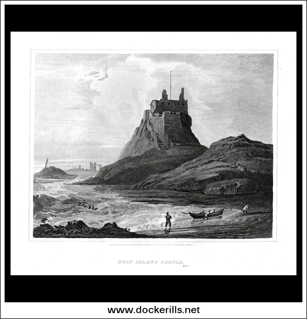 Holy Island Castle Pl.1, Northumberland, England. Antique Print, Copper Plate Engraving 1815