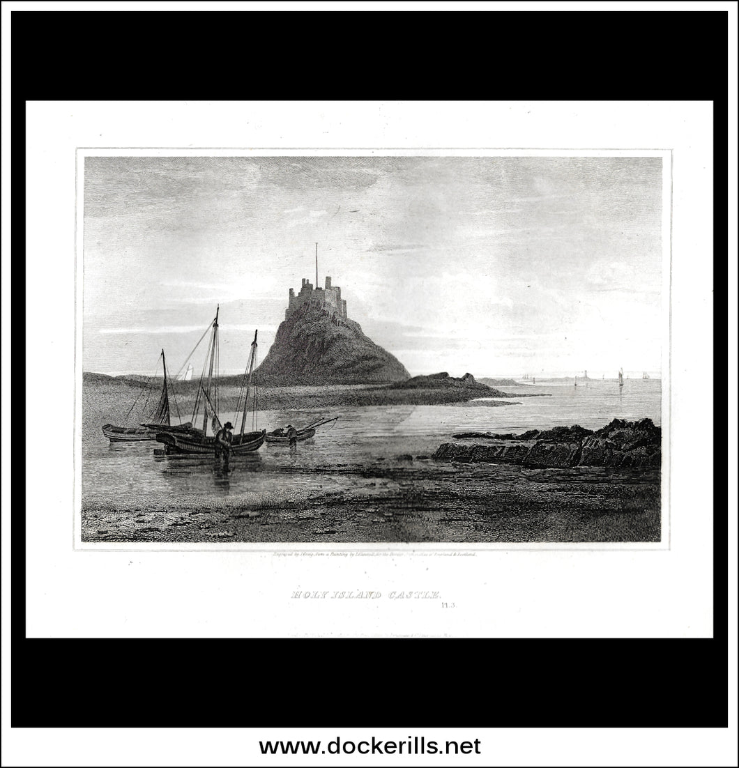 Holy Island Castle Pl.3, Northumberland, England. Antique Print - Copper Plate Engraving 1815