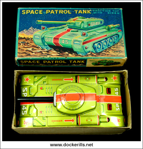 Space Patrol Tank, Hope, Japan. Vintage Tin Plate Space Tank Toy 1.