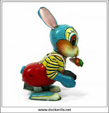 Hopping Rabbit With Carrot, Yoneya, Japan. Vintage Tinplate Clockwork / Wind-Up Toy. (SY, YONE). 2