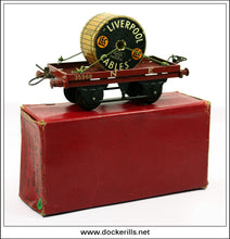 Hornby Trains 'O' Gauge Flat Truck With Cable Drum, Meccano. Vintage Tin Plate Railway Toy 1.