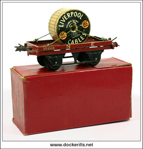 Hornby Trains 'O' Gauge Flat Truck With Cable Drum, Meccano. Vintage Tin Plate Railway Toy 2.