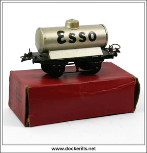 Hornby Trains 'O' Gauge No. 1 Petrol Tank Wagon "Esso", Meccano. Vintage Tin Plate Railway Toy. Boxed 1