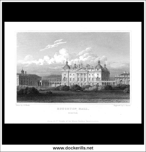 Houghton Hall, Norfolk, England. Antique Print, Steel Engraving c. 1830.