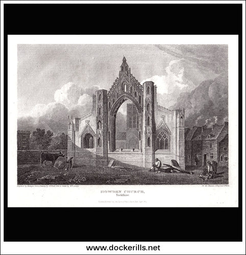 Howden Church, Yorkshire, England. Antique Print, Copper Plate Engraving 1813.