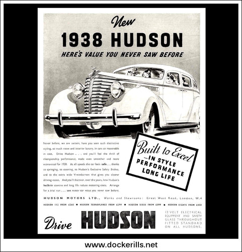 Hudson Cars For 1938. Original Vintage Advert From May 4th, 1938.