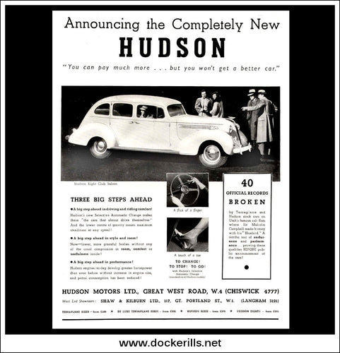 Hudson Eight Club Saloon. Original Vintage Advert From January 20th, 1937.