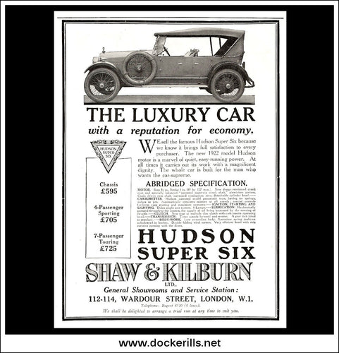 Hudson Super Six. Original Vintage Advert From July 26th, 1922.