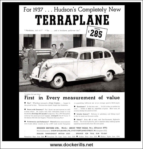 Hudson Terraplane De Luxe Saloon. Original Vintage Advert From February 24th, 1937.